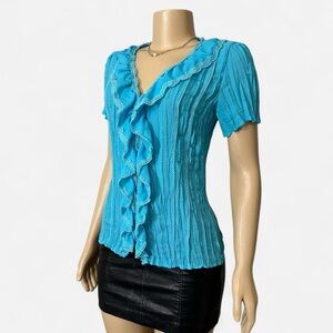 NY Collection Turquoise Ruffled Blouse